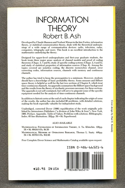 Information Theory - Robert B. Ash - Dover Trade Paperback gallery