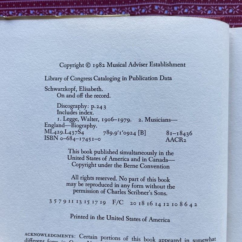 On and Off the Record : A Memoir of Walter Legge by Elizabeth Schwarzkopf (1982) gallery
