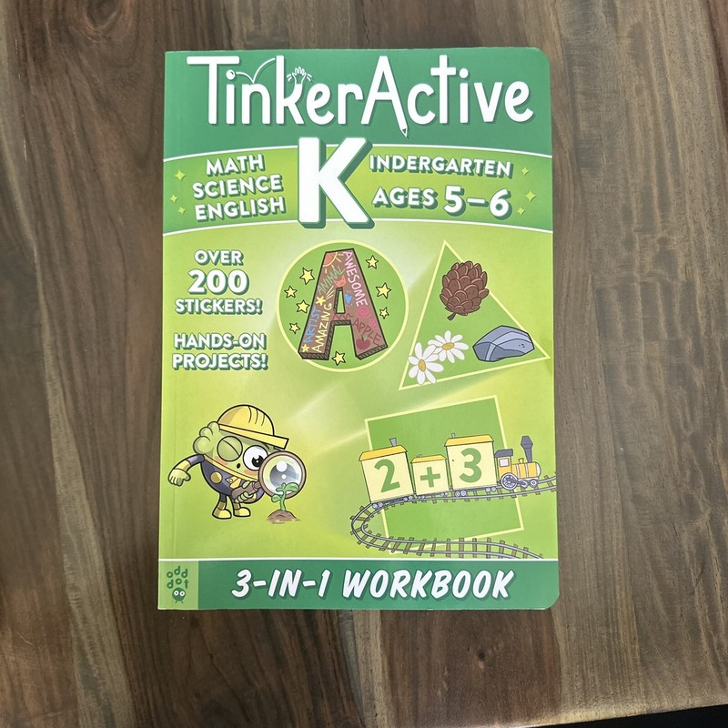 TinkerActive Kindergarten 3-in-1 Workbook: Math, Science, English La