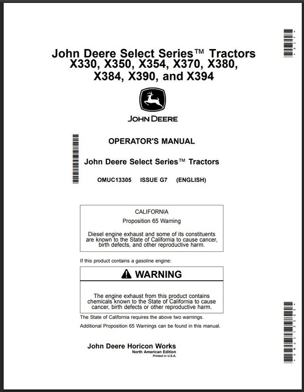 John Deere Tractors Manual: X330, X350, X354, X370, X380, X384, X390, X394