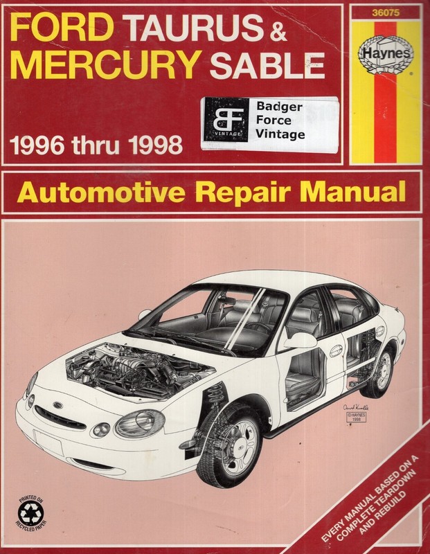 Haynes Automotive Manual Ford Taurus and Mercury Sable 1996 – 1998 36075 MN396