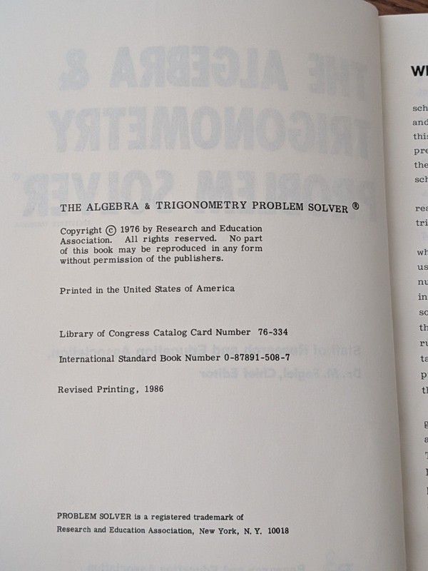 Algebra & Trigonometry Problem Solver Over 900 Pages 1986 Revised Printing gallery