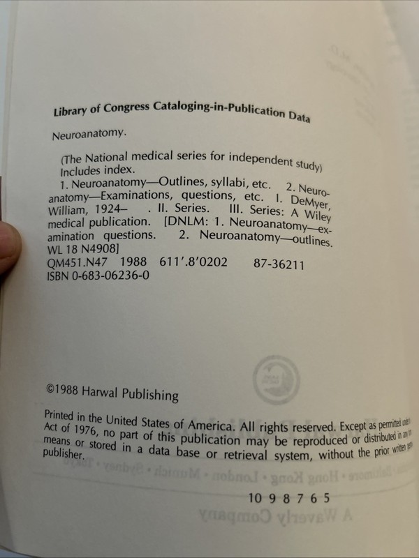 Neuroanatomy William DeMyer National Medical Series For Independent Study 1988 gallery
