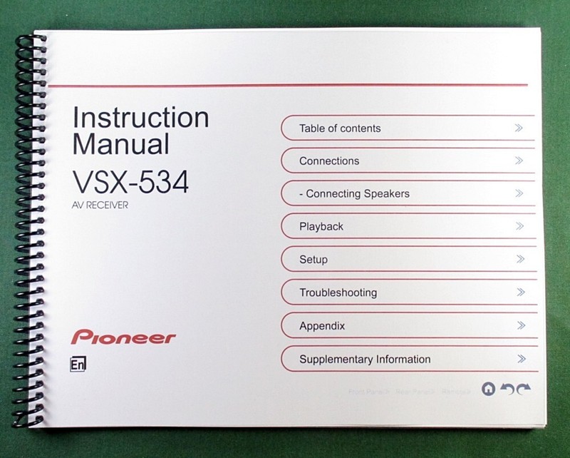 Pioneer VSX-534 Instruction Manual: Full Color 99 Pages & Protective Covers
