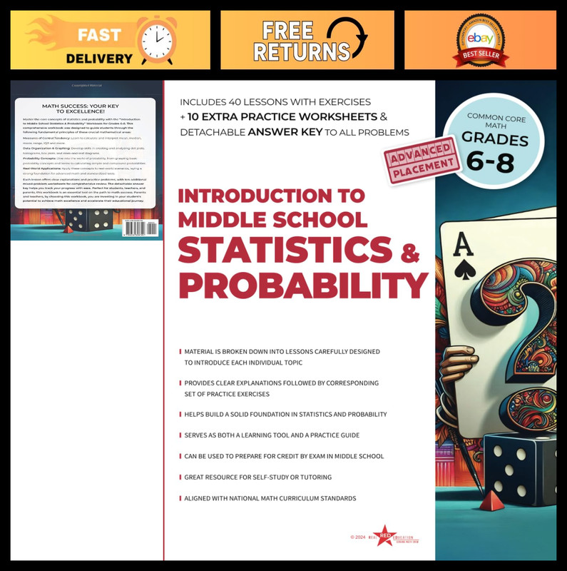 Middle School Statistics & Probability Workbook Grades 6-8 | Clear Explanations